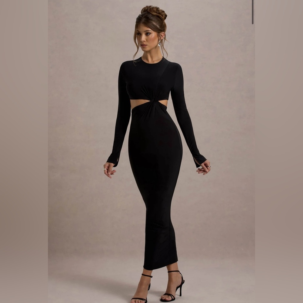 Black Long Sleeve Twisted Cut-Out Maxi Dress